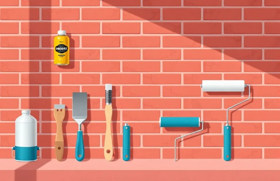 Outils de peinture disposés dans l'ordre des étapes du chantier